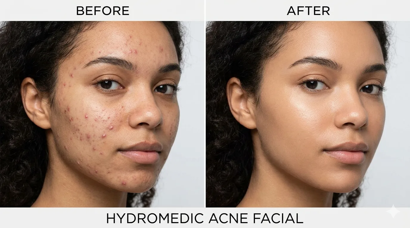 Before and after Hydromedic Acne Facial results